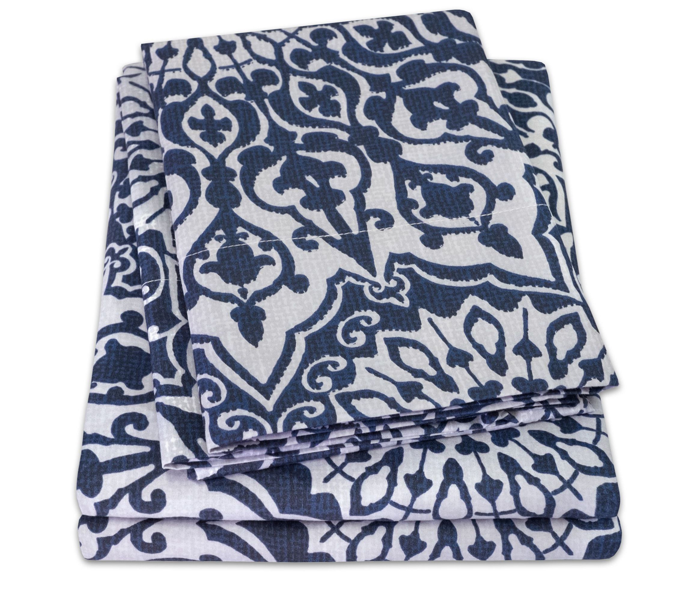 Oasis Blue Mandala Printed 4-Piece Microfiber Sheet Set