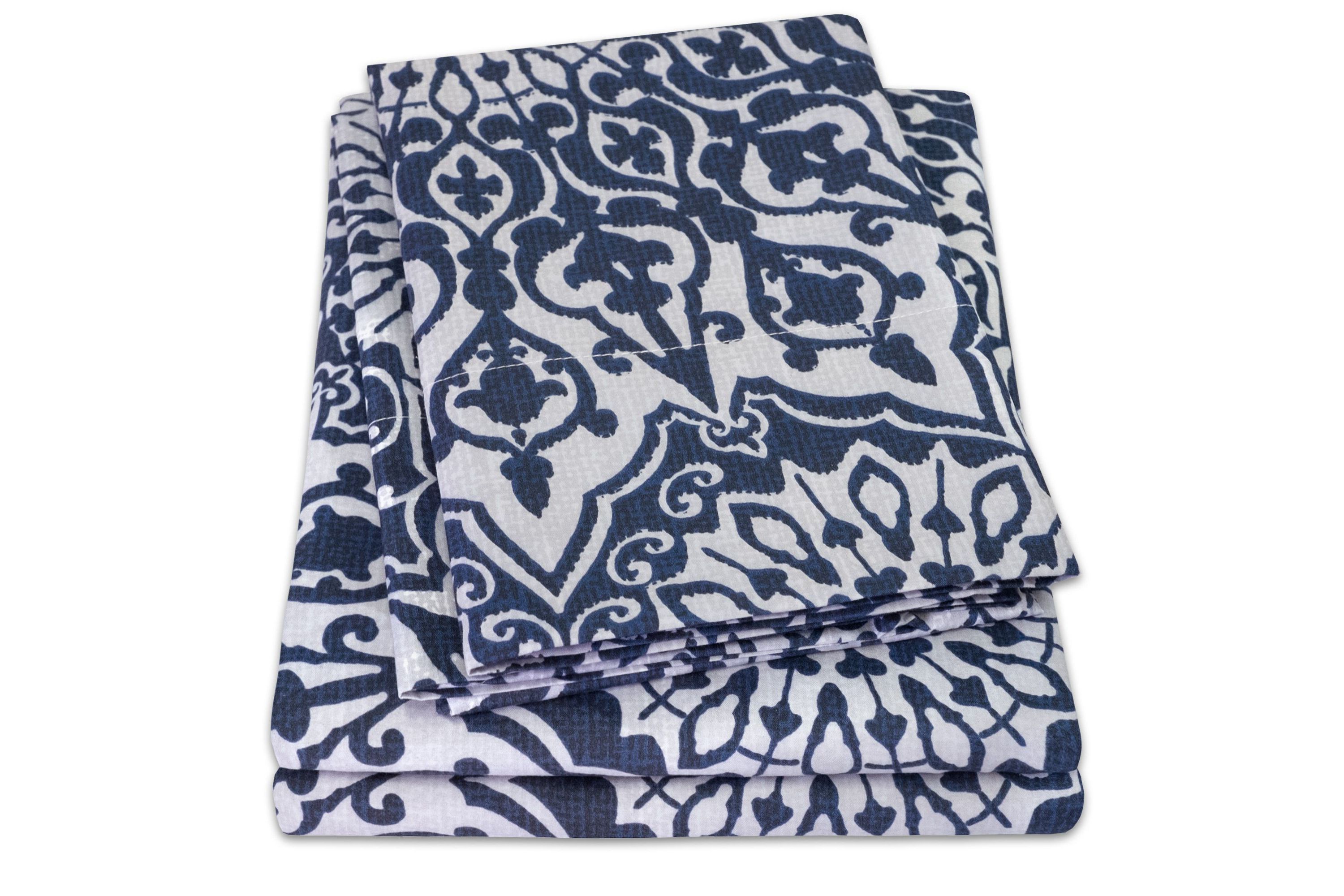 Oasis Blue Mandala Printed 4-Piece Microfiber Sheet Set