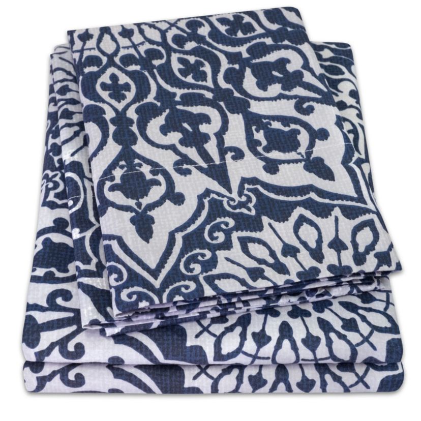 Oasis Blue Mandala Printed 4-Piece Microfiber Sheet Set