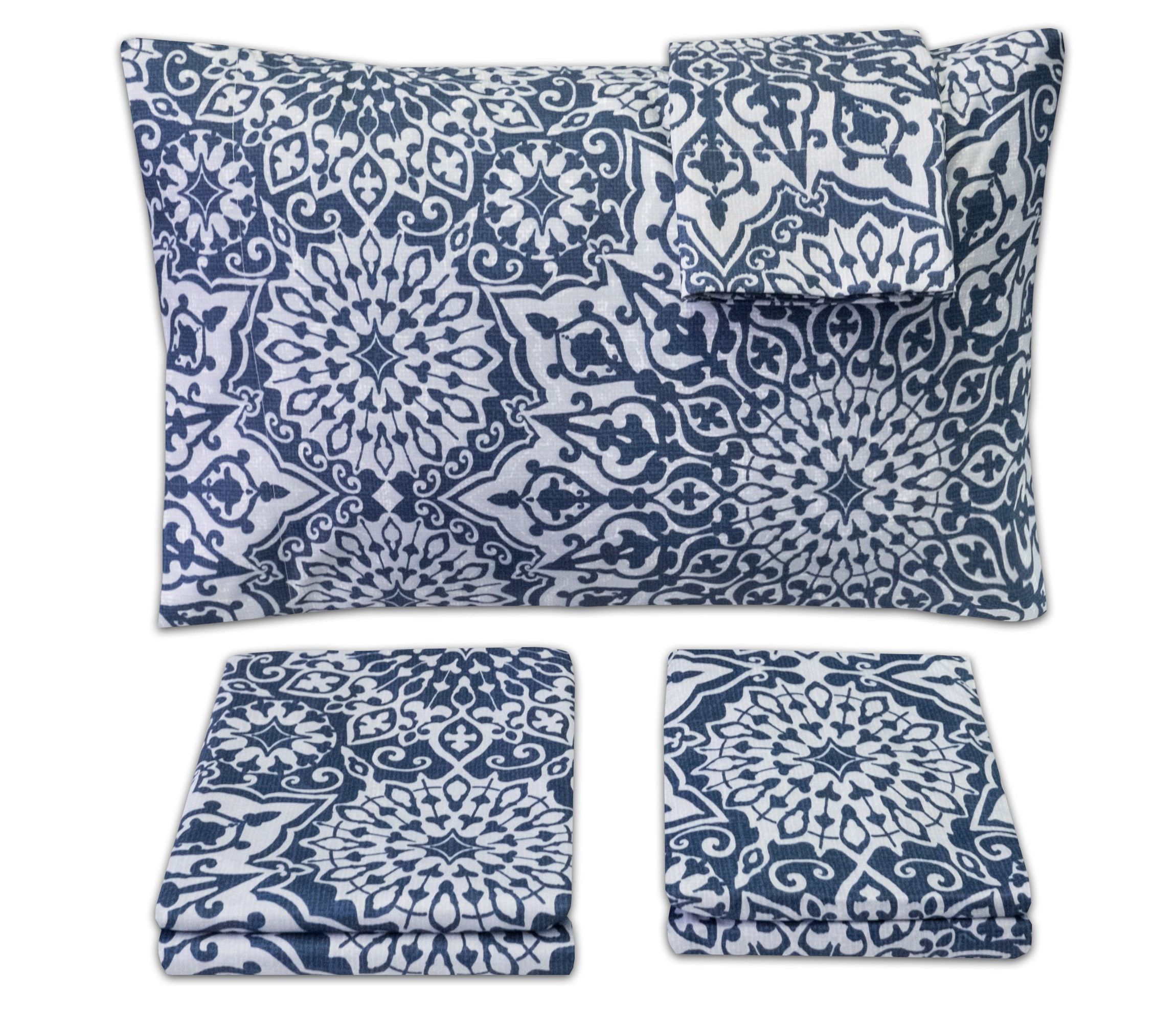 Oasis Blue Mandala Printed 4-Piece Microfiber Sheet Set