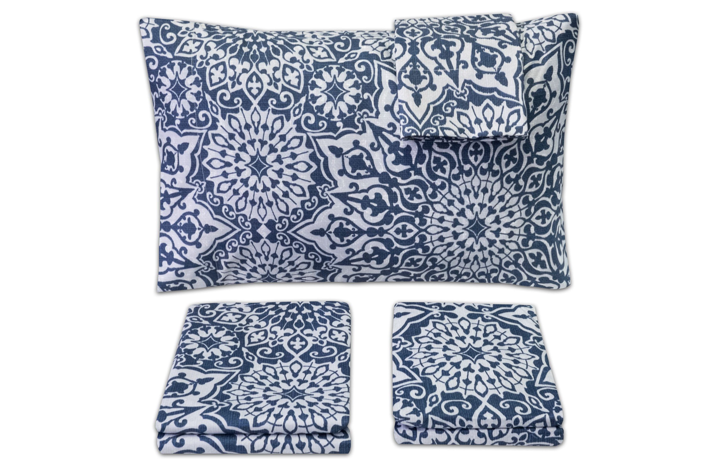 Oasis Blue Mandala Printed 4-Piece Microfiber Sheet Set