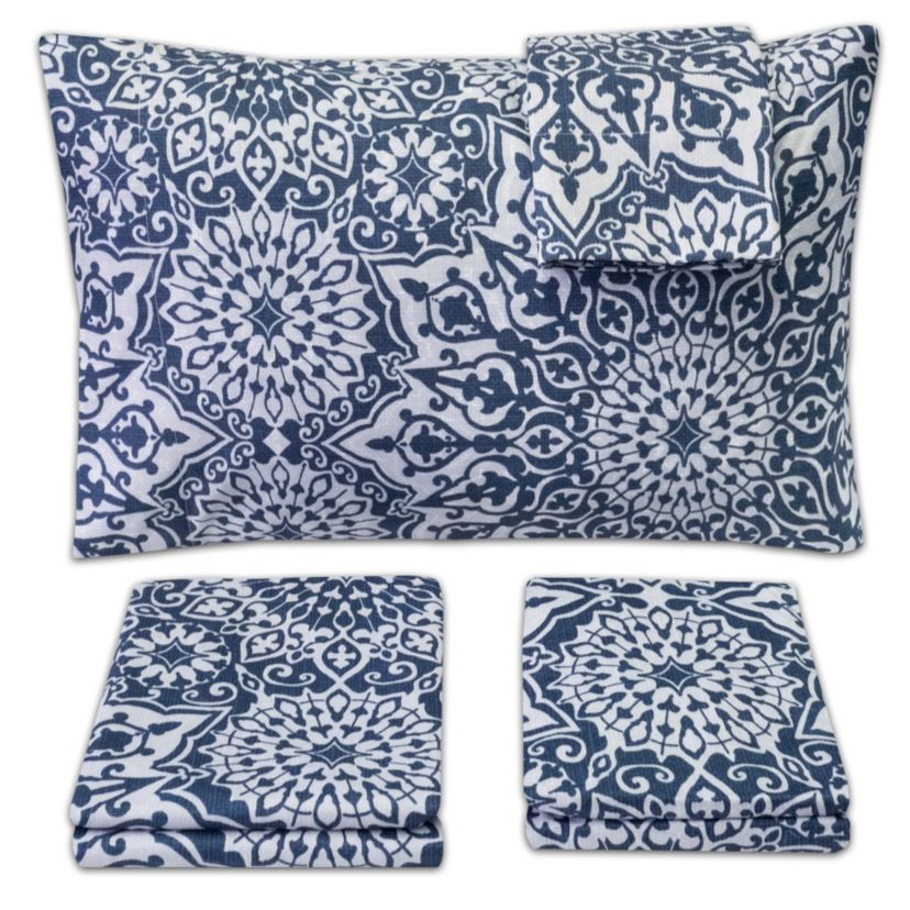Oasis Blue Mandala Printed 4-Piece Microfiber Sheet Set