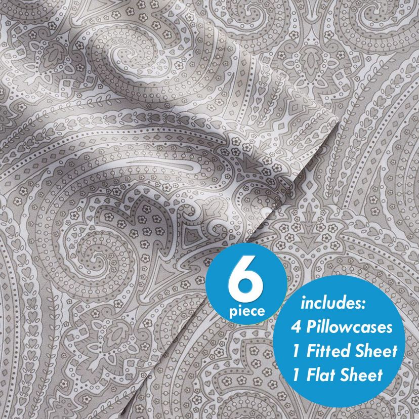 1500 Count 6 Piece Paisley Print Microfiber Sheet Set