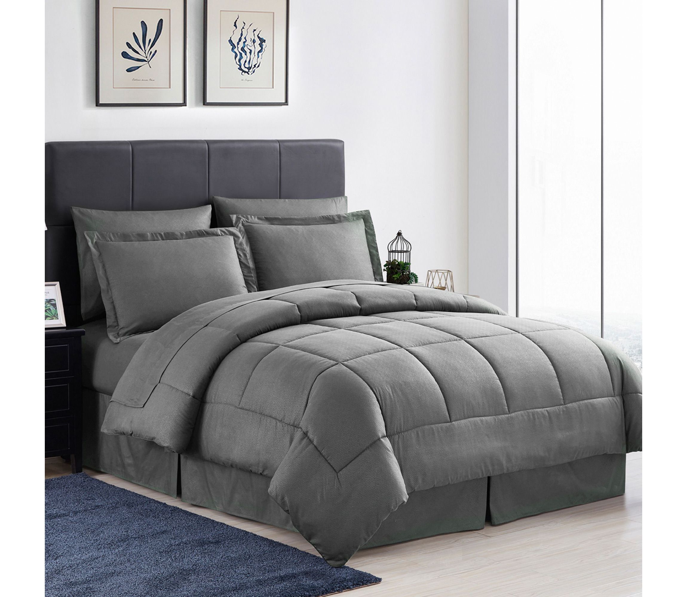 8 Piece Bed In A Bag Greek Key Comforter Sheet Bed Skirt Sham Set
