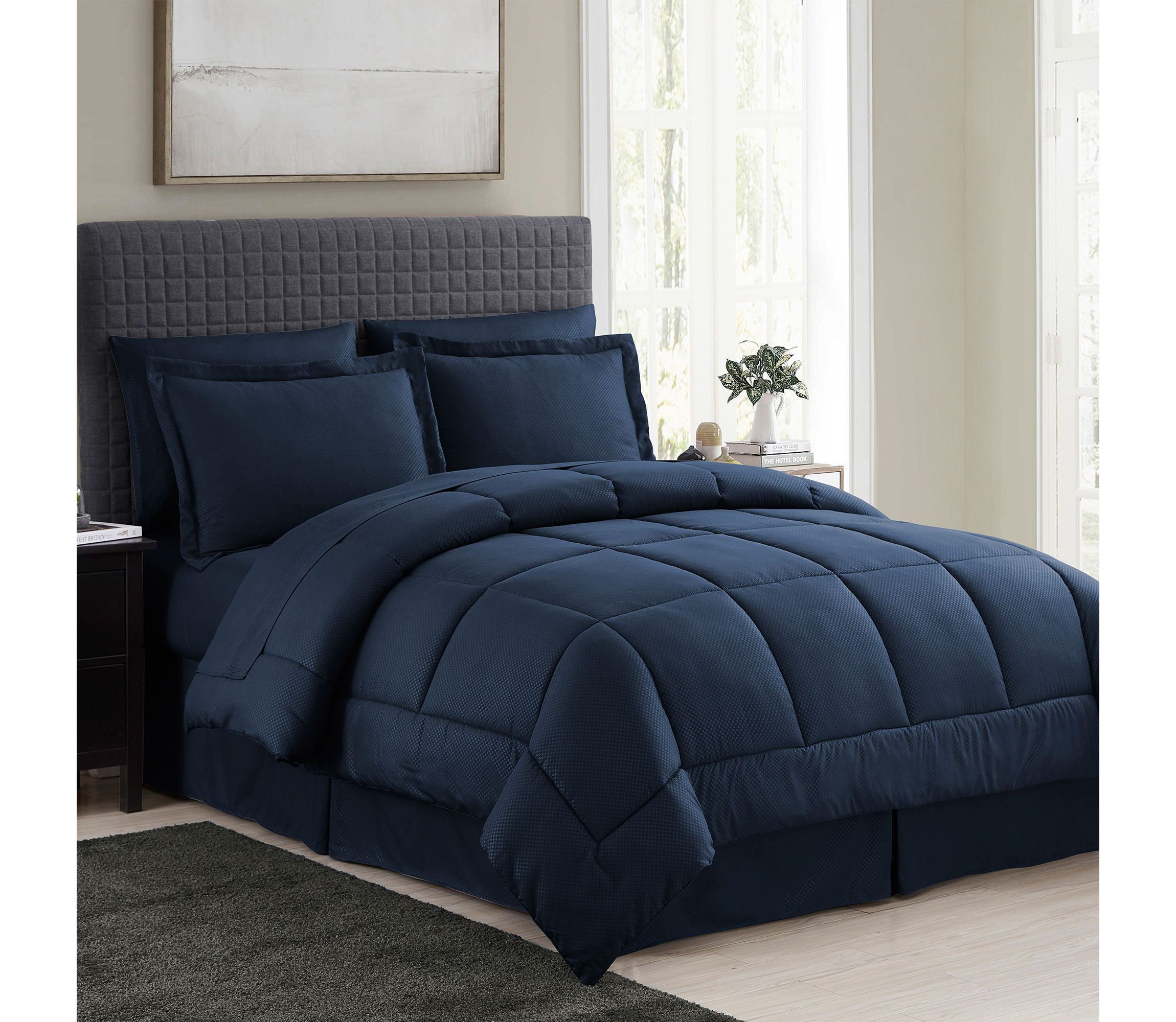 8 Piece Bed In A Bag Checkered Comforter Sheet Bed Skirt Sham Set