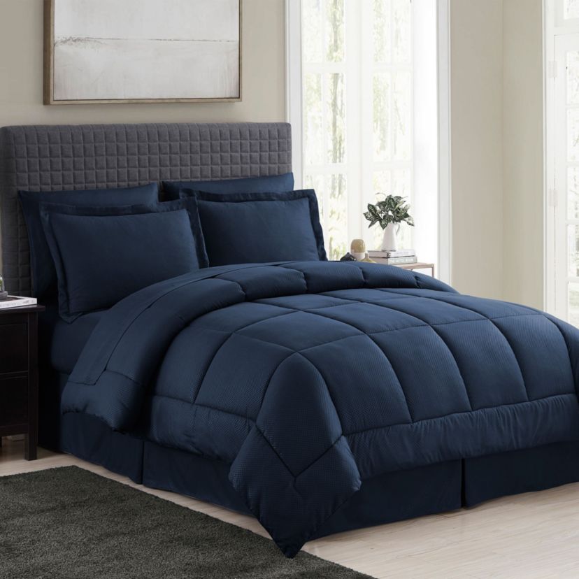 8 Piece Bed In A Bag Checkered Comforter Sheet Bed Skirt Sham Set