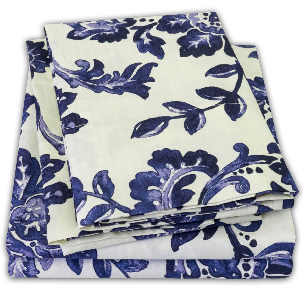 Tuscany Navy Floral Printed 4-Piece Microfiber Sheet Set