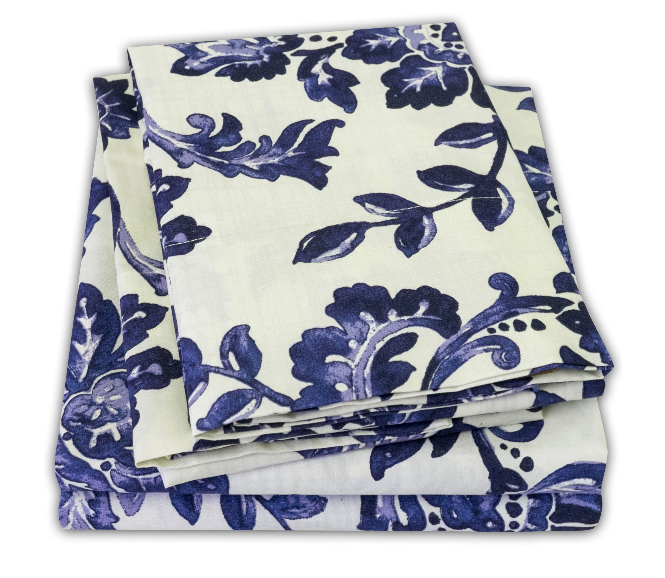 Tuscany Navy Floral Printed 4-Piece Microfiber Sheet Set