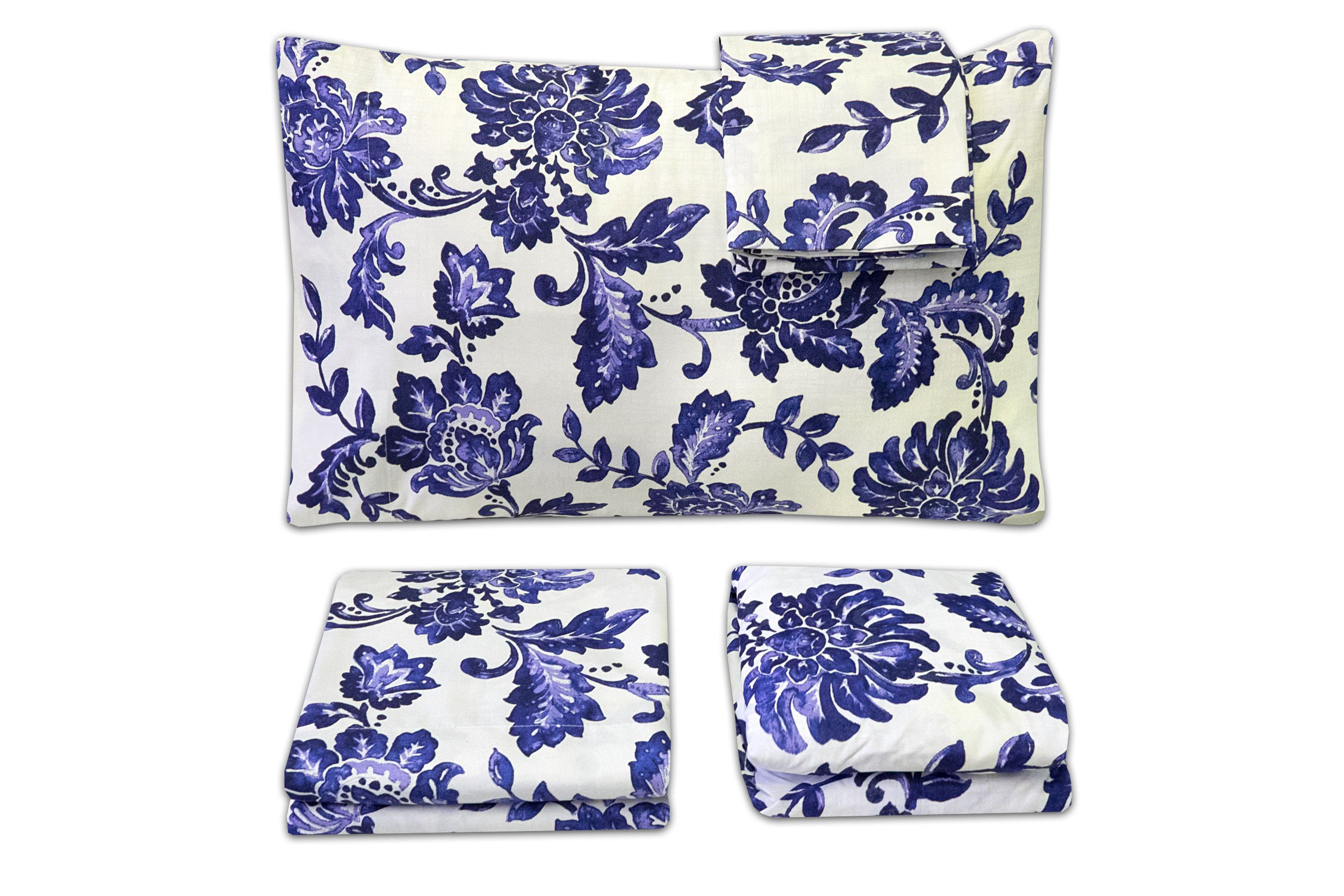Tuscany Navy Floral Printed 4-Piece Microfiber Sheet Set