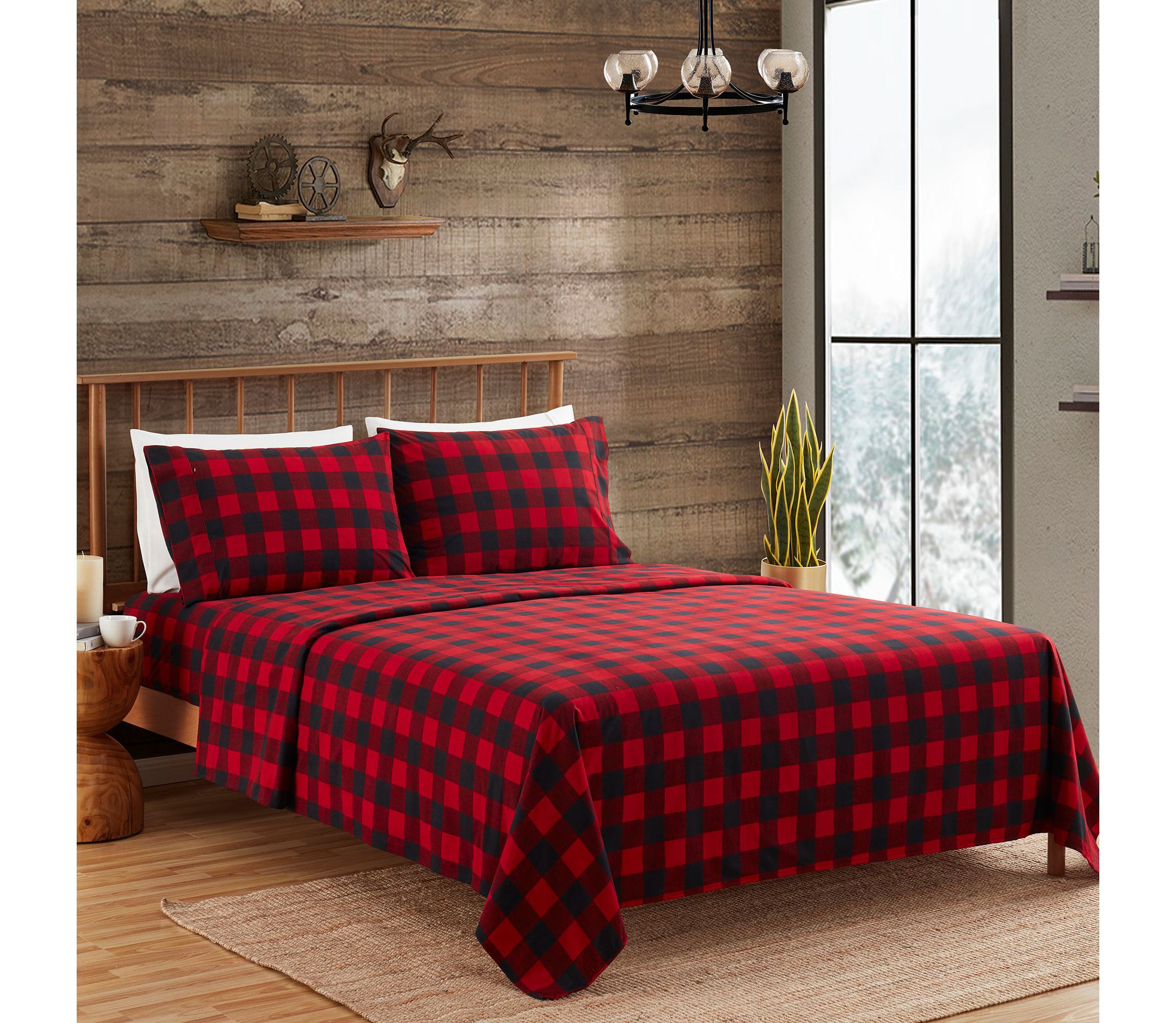 1500 Supreme Microfiber Buffalo Check Flannel Sheet Set
