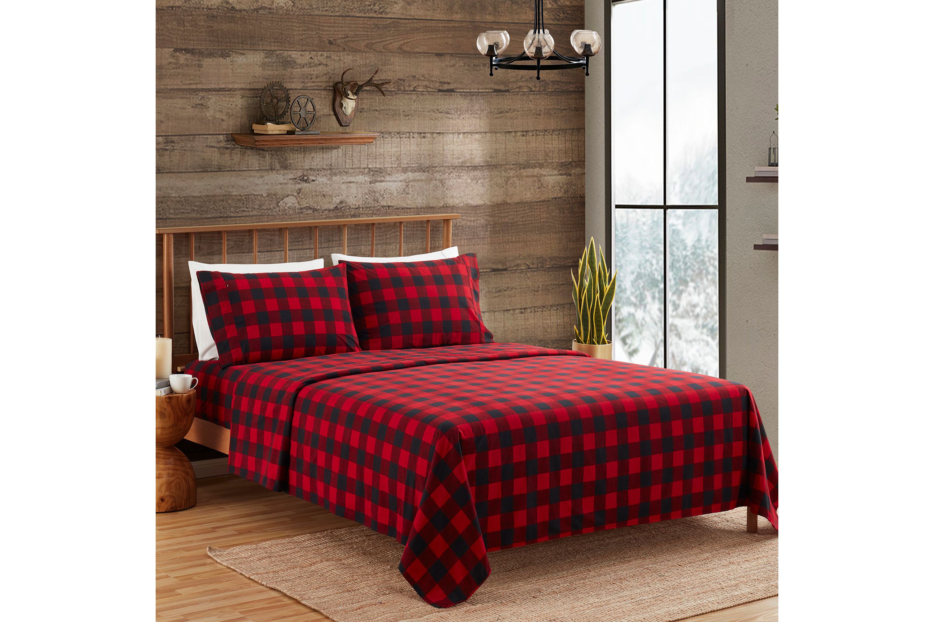 1500 Supreme Microfiber Buffalo Check Flannel Sheet Set