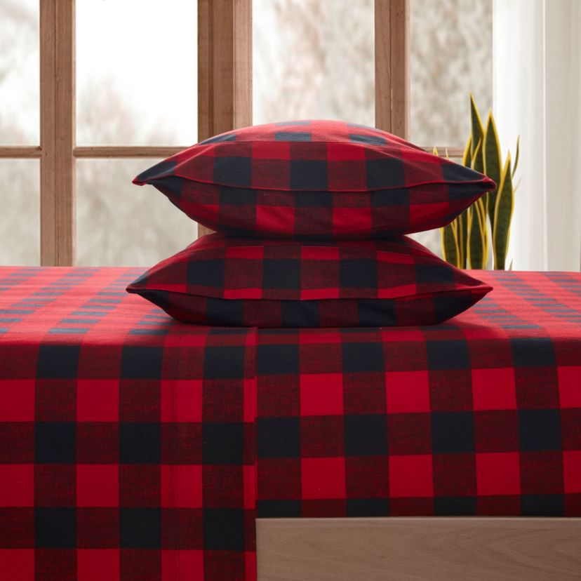 1500 Supreme Microfiber Buffalo Check Flannel Sheet Set