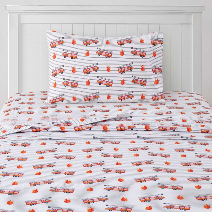 Fire Engine Truck Kids Microfiber Sheet Set