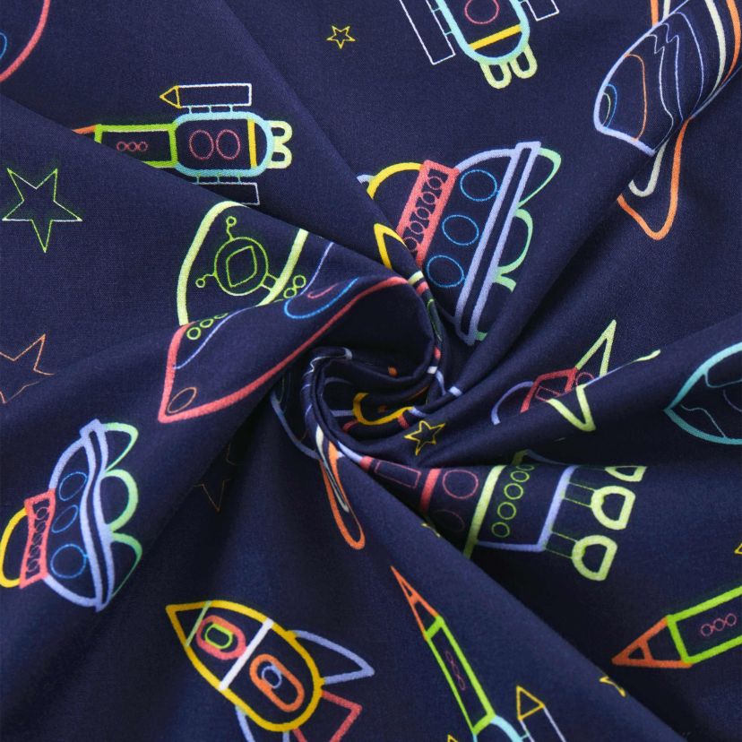 Neon Space Ships Kids Microfiber Sheet Set