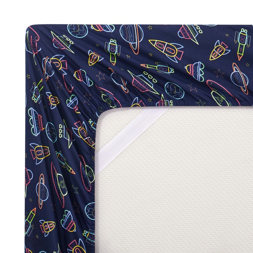 Neon Space Ships Kids Microfiber Sheet Set