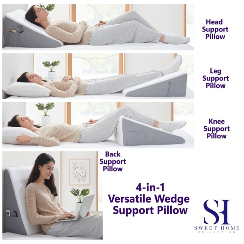 Memory Foam Bed Wedge Pillow with Pockets