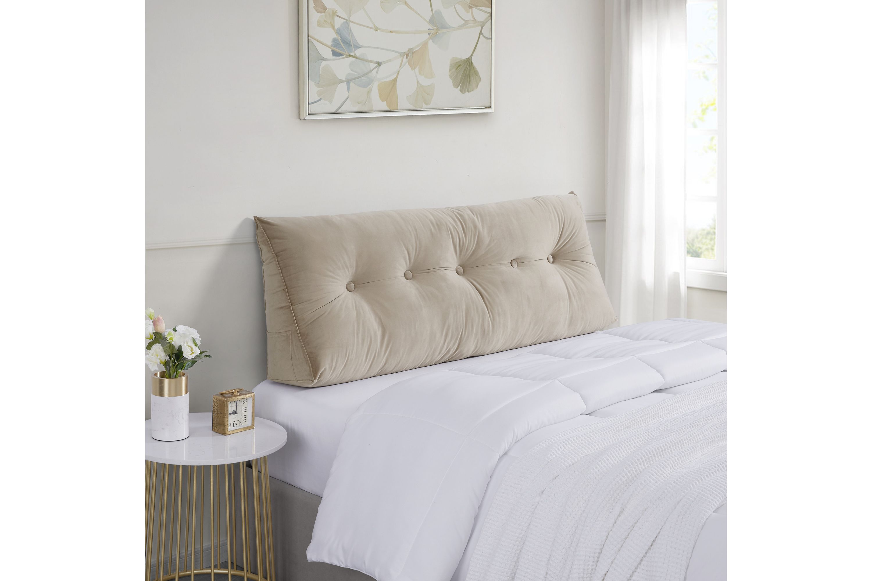 Triangle Headboard Wedge Bed Velvet Cushion with Side Pockets