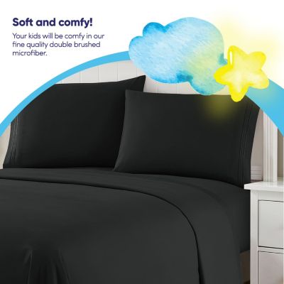 Sweet Home Collection Kids Solid 4 Piece Sheet Set, Ultra Soft 1800 Series, Double Brushed Microfiber, Black, Twin