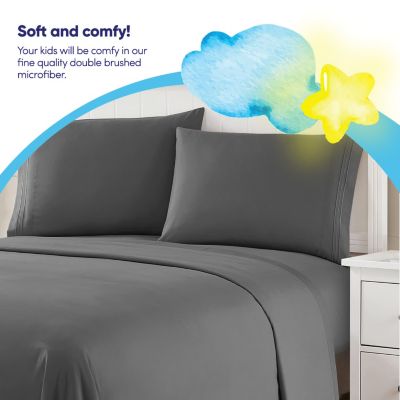 Sweet Home Collection Kids Solid 4 Piece Sheet Set, Ultra Soft 1800 Series, Double Brushed Microfiber, Gray, Twin XL
