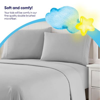 Sweet Home Collection Kids Solid 4 Piece Sheet Set, Ultra Soft 1800 Series, Double Brushed Microfiber, Silver, Full