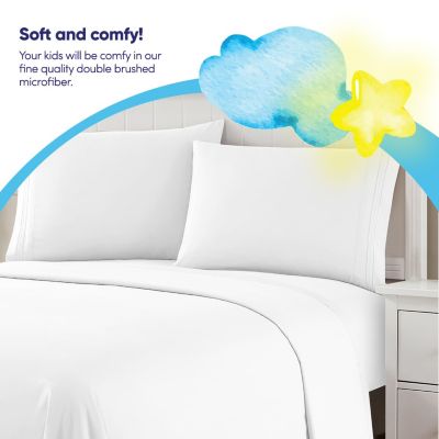 Sweet Home Collection Kids Solid 4 Piece Sheet Set, Ultra Soft 1800 Series, Double Brushed Microfiber, White, Twin XL