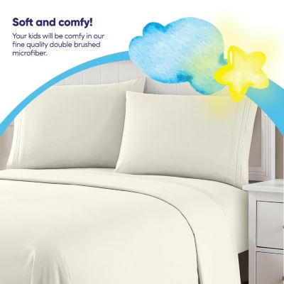 Sweet Home Collection Kids Solid 4 Piece Sheet Set, Ultra Soft 1800 Series, Double Brushed Microfiber, Ivory, Twin