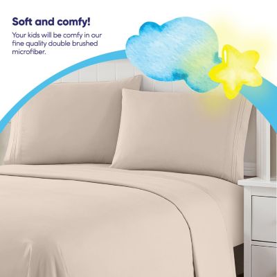 Sweet Home Collection Kids Solid 4 Piece Sheet Set, Ultra Soft 1800 Series, Double Brushed Microfiber, Beige, Twin