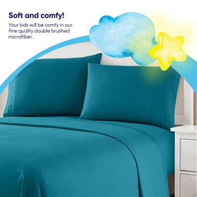 Sweet Home Collection Kids Solid 4 Piece Sheet Set, Ultra Soft 1800 Series, Double Brushed Microfiber, Teal, Twin