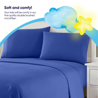 Sweet Home Collection Kids Solid 4 Piece Sheet Set, Ultra Soft 1800 Series, Double Brushed Microfiber, Blue, Full