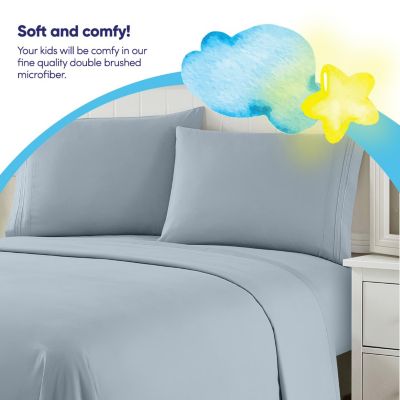 Sweet Home Collection Kids Solid 4 Piece Sheet Set, Ultra Soft 1800 Series, Double Brushed Microfiber, Blue, Twin
