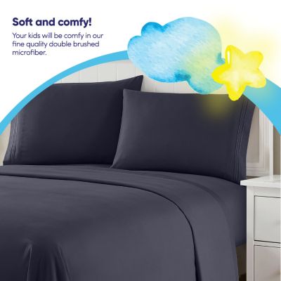 Sweet Home Collection Kids Solid 4 Piece Sheet Set, Ultra Soft 1800 Series, Double Brushed Microfiber, Navy Blue, Twin XL
