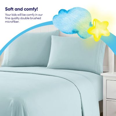 Sweet Home Collection Kids Solid 4 Piece Sheet Set, Ultra Soft 1800 Series, Double Brushed Microfiber, Light Blue, Twin