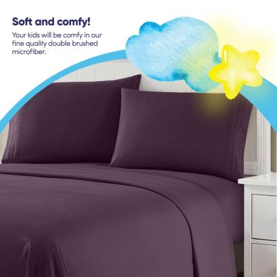 Sweet Home Collection Kids Solid 4 Piece Sheet Set, Ultra Soft 1800 Series, Double Brushed Microfiber, Purple, Twin