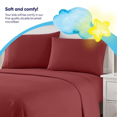 Sweet Home Collection Kids Solid 4 Piece Sheet Set, Ultra Soft 1800 Series, Double Brushed Microfiber, Burgundy, Twin XL