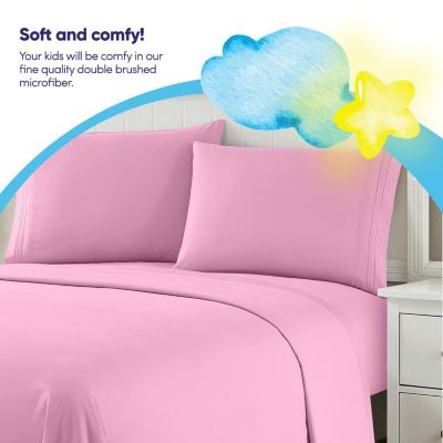 Sweet Home Collection Kids Solid 4 Piece Sheet Set, Ultra Soft 1800 Series, Double Brushed Microfiber, Pink, Full