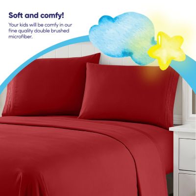 Sweet Home Collection Kids Solid 4 Piece Sheet Set, Ultra Soft 1800 Series, Double Brushed Microfiber, Red, Twin