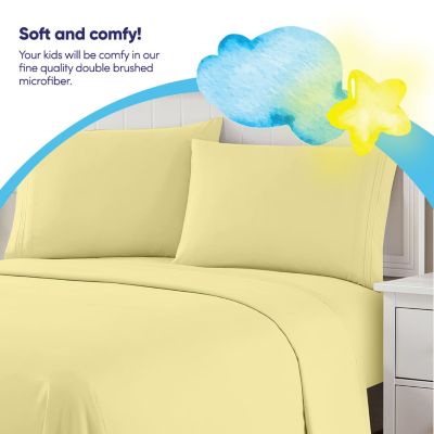 Sweet Home Collection Kids Solid 4 Piece Sheet Set, Ultra Soft 1800 Series, Double Brushed Microfiber, Yellow, Twin