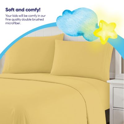 Sweet Home Collection Kids Solid 4 Piece Sheet Set, Ultra Soft 1800 Series, Double Brushed Microfiber, Yellow, Full