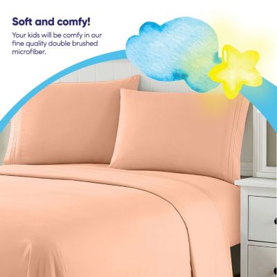 Sweet Home Collection Kids Solid 4 Piece Sheet Set, Ultra Soft 1800 Series, Double Brushed Microfiber, Peach, Twin