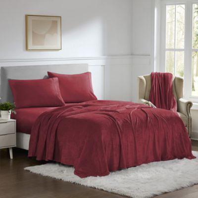 Sweet Home Collection Ultra Soft Microplush Solid Fleece Sheet Set, Burgundy, Full