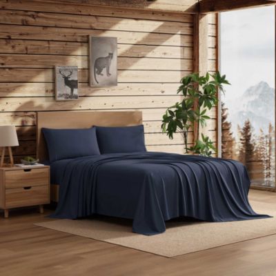 Coleman 4 Piece Solid Sheet Set, Ultra Soft, Easy Care, Double Brushed Microfiber, Navy Blue, Queen