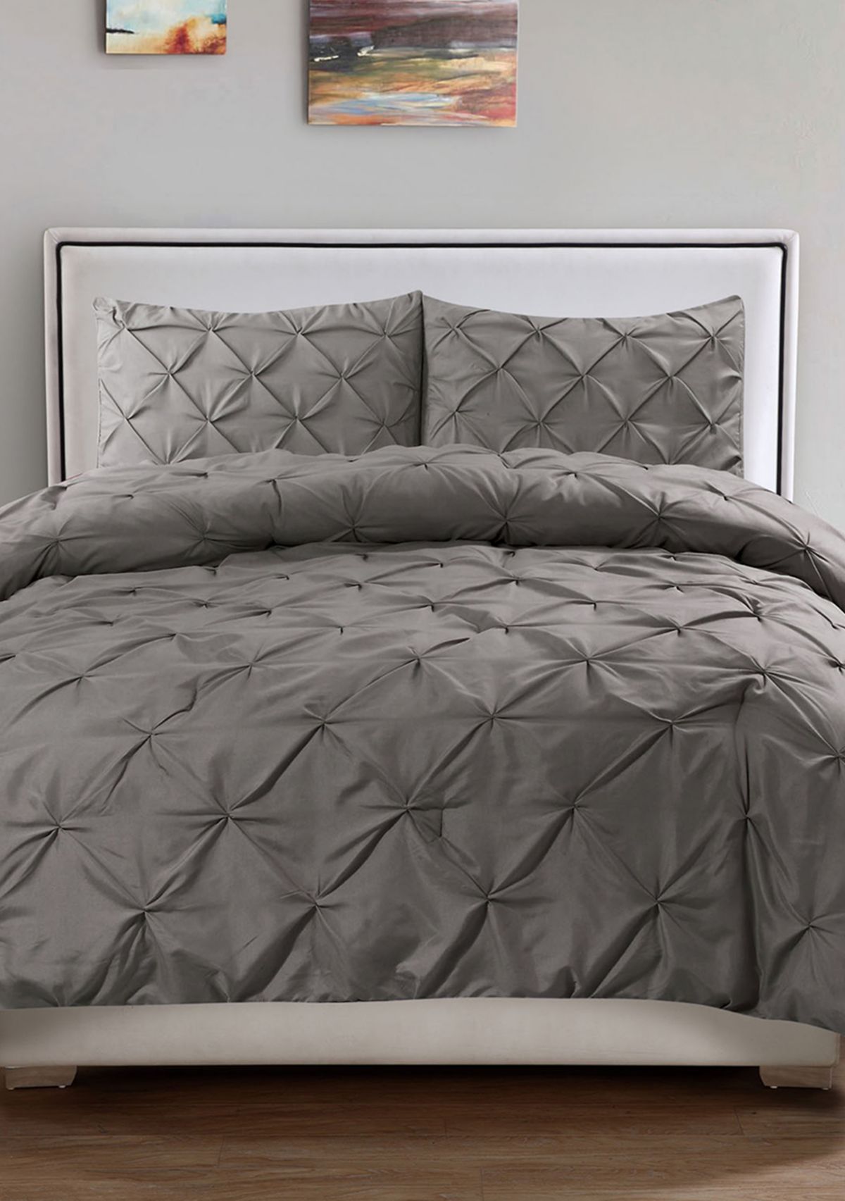 Luxury 3 Piece Pinch Pleat Pintuck Duvet Cover and Pillow Sham Set