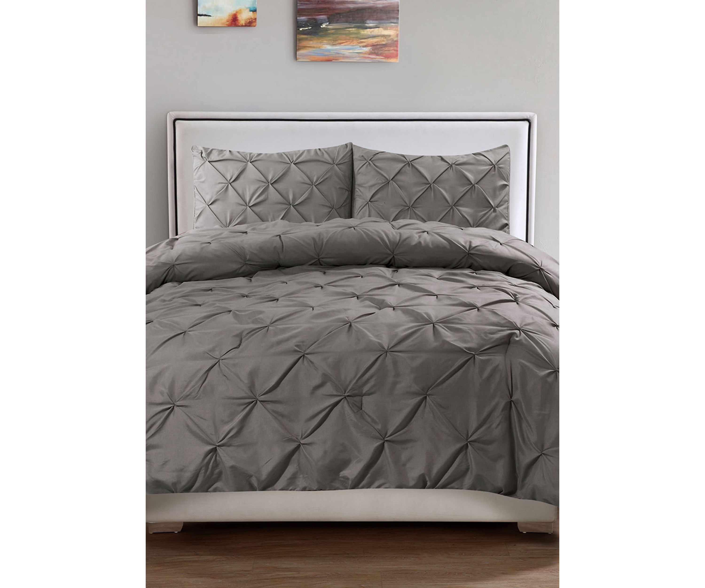 Luxury 3 Piece Pinch Pleat Pintuck Duvet Cover and Pillow Sham Set