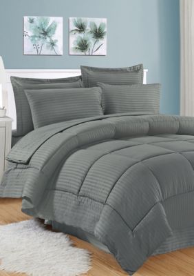 8 Piece Bed In A Bag Hotel Dobby Embossed Comforter Sheet Bed Skirt Sham Set