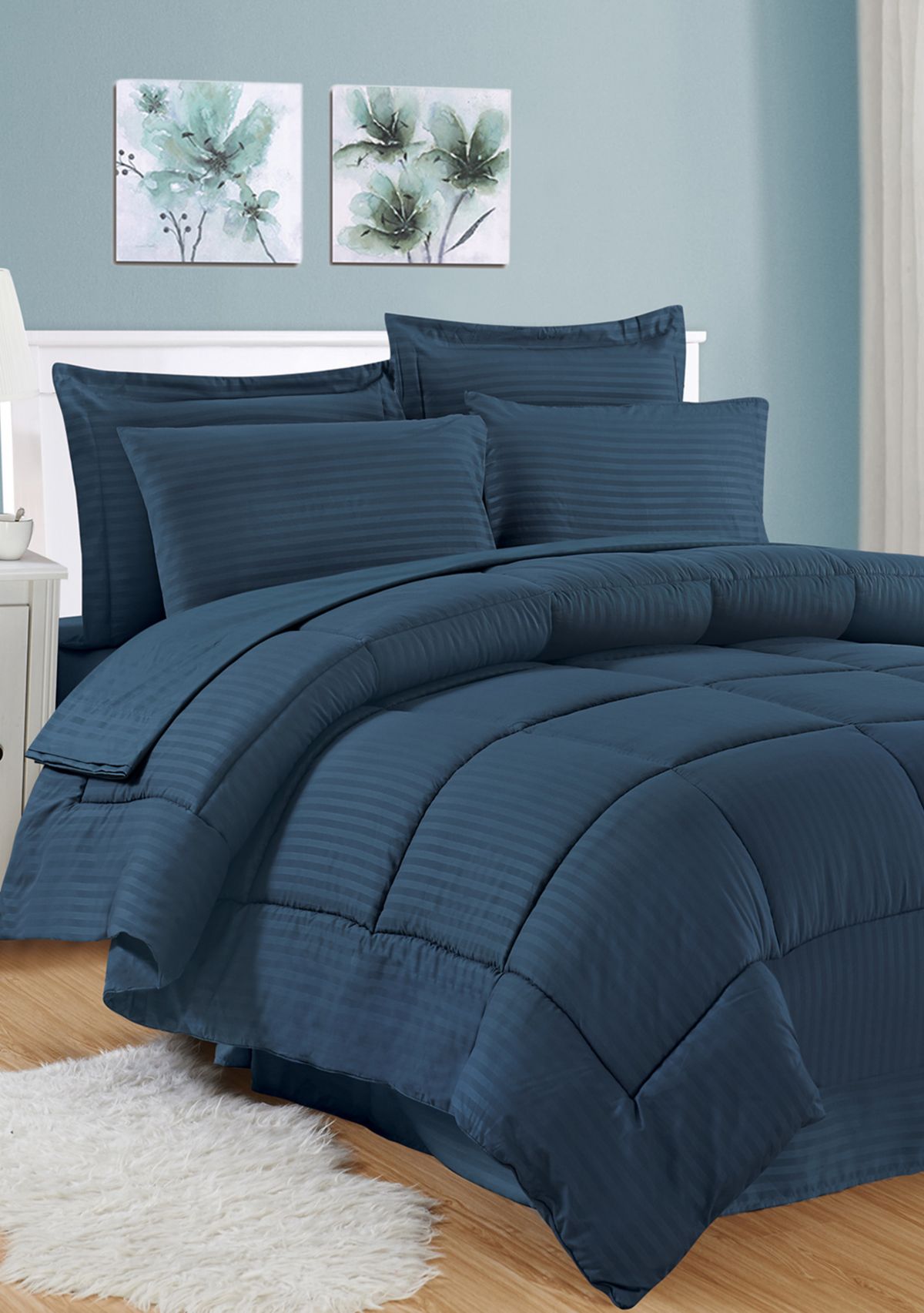 8 Piece Bed In A Bag Hotel Dobby Embossed Comforter Sheet Bed Skirt Sham Set