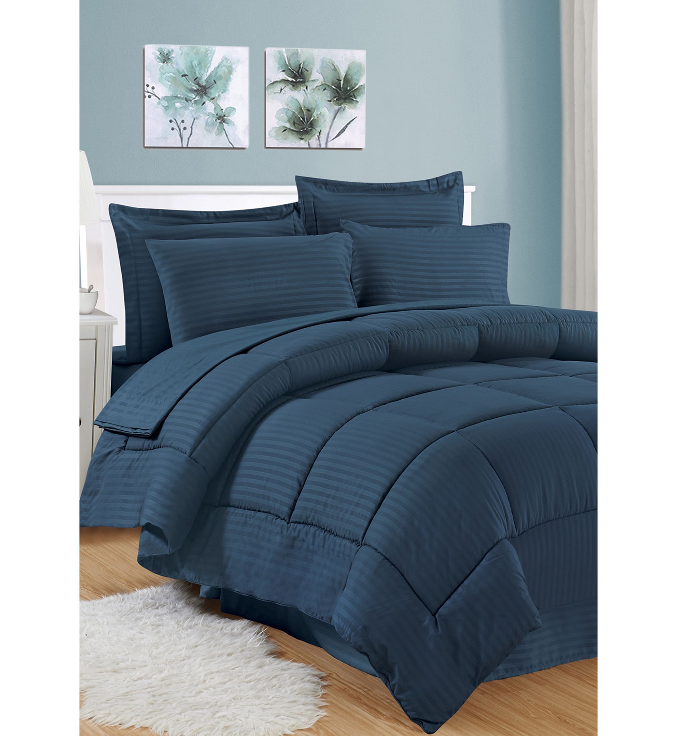 8 Piece Bed In A Bag Hotel Dobby Embossed Comforter Sheet Bed Skirt Sham Set