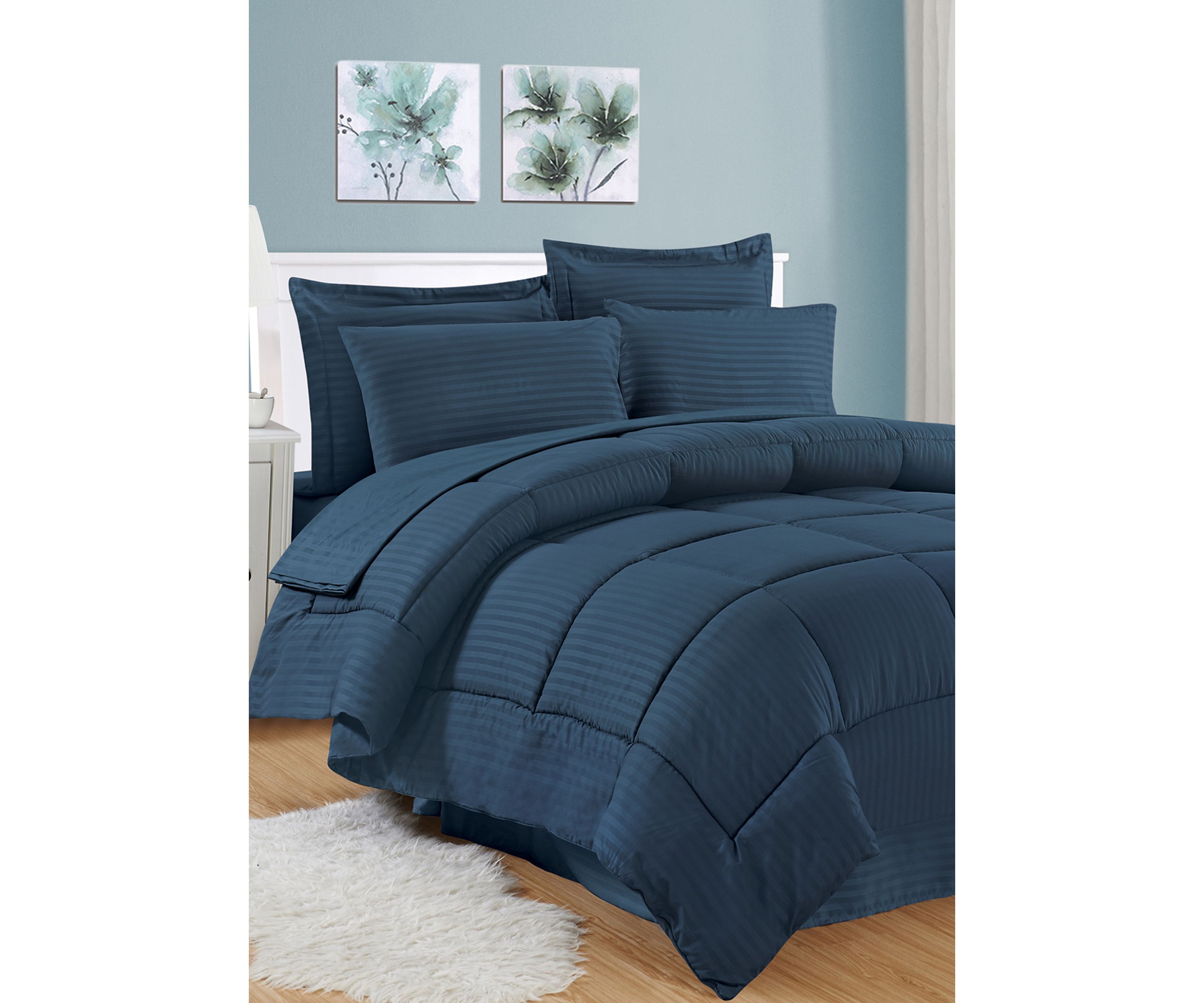 8 Piece Bed In A Bag Hotel Dobby Embossed Comforter Sheet Bed Skirt Sham Set