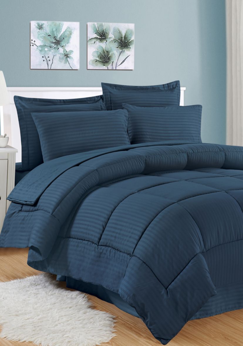 8 Piece Bed In A Bag Hotel Dobby Embossed Comforter Sheet Bed Skirt Sham Set