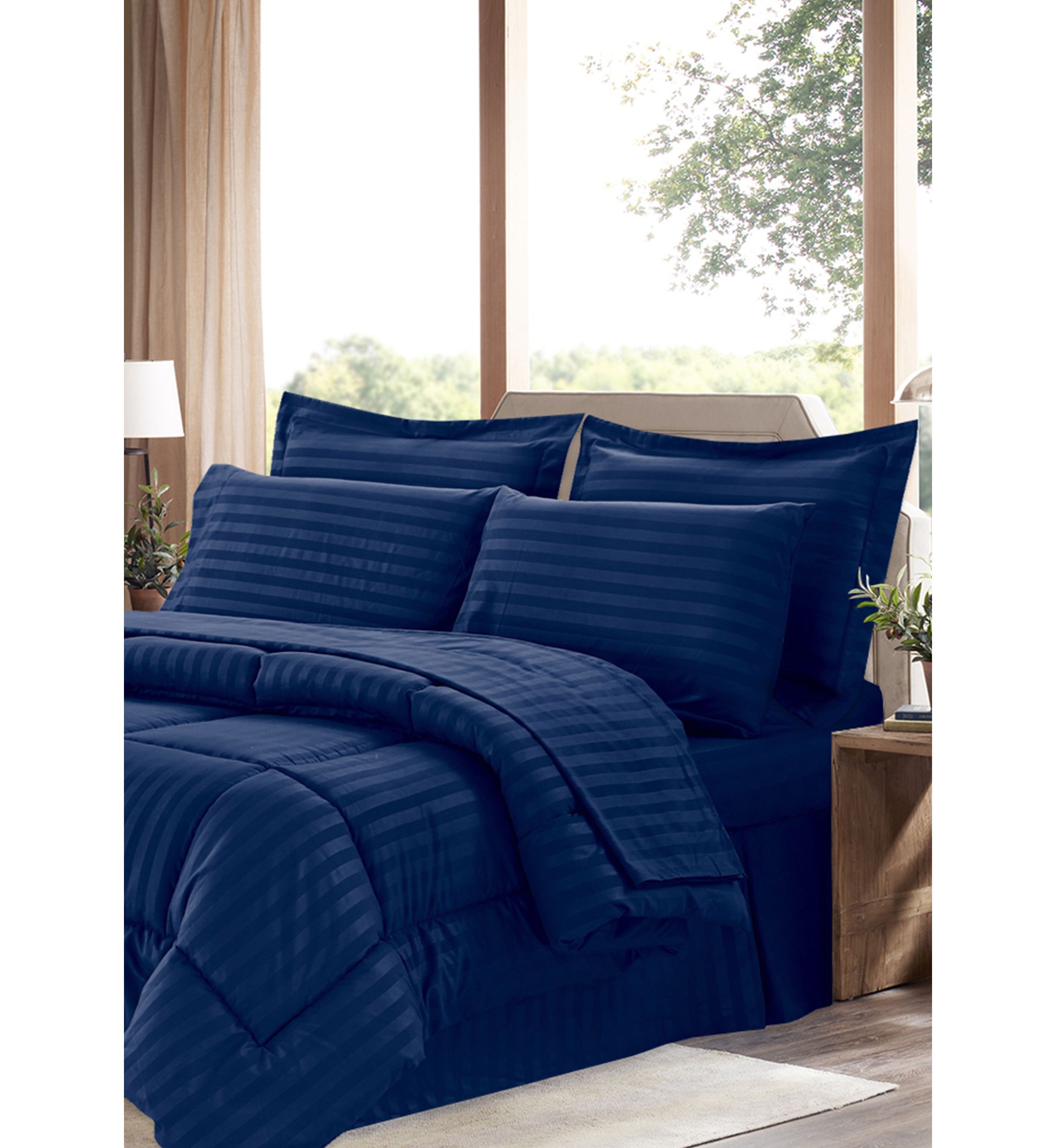8 Piece Bed In A Bag Hotel Dobby Embossed Comforter Sheet Bed Skirt Sham Set
