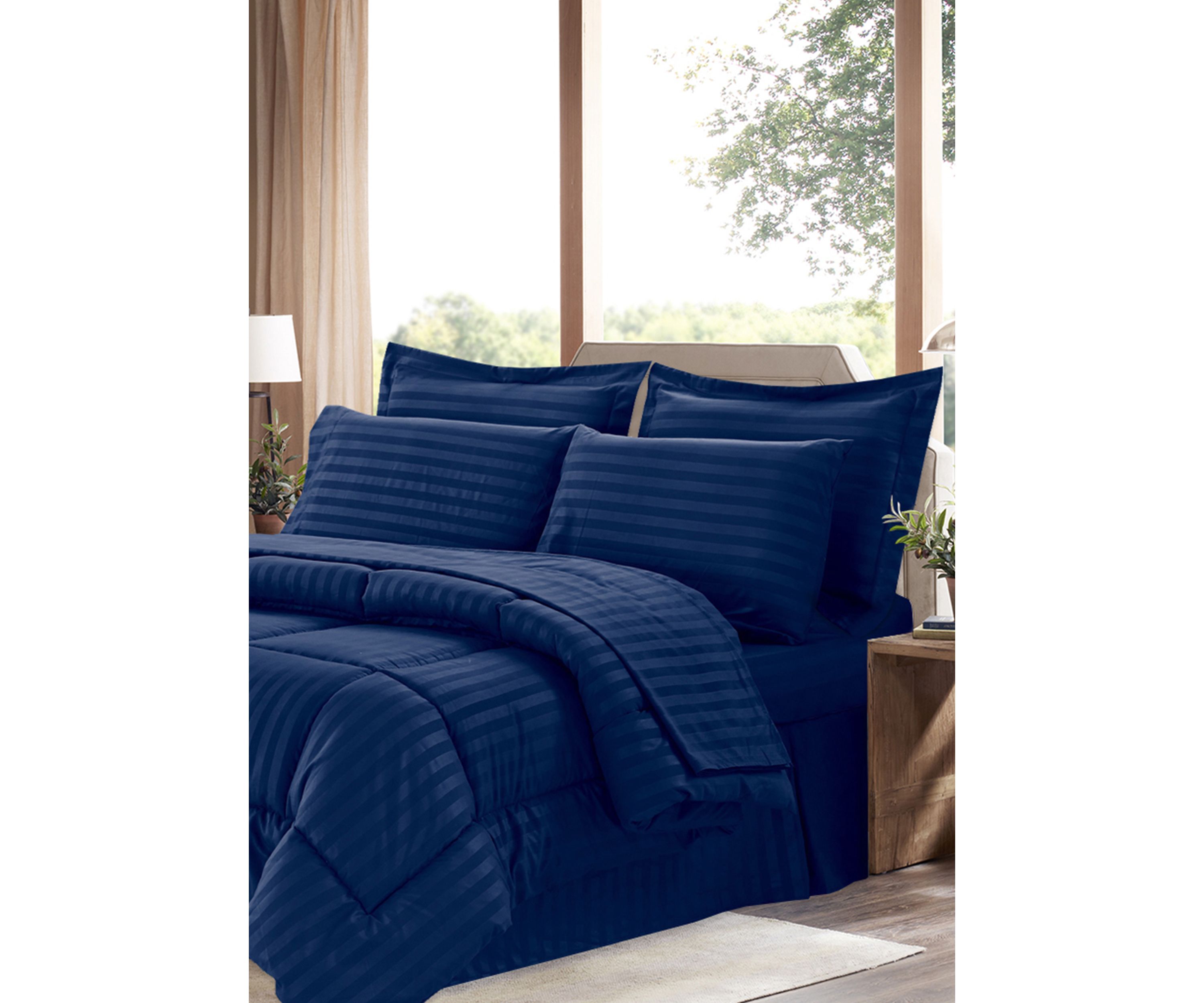 8 Piece Bed In A Bag Hotel Dobby Embossed Comforter Sheet Bed Skirt Sham Set